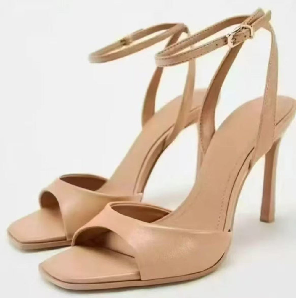 Za's 2025 new collection: unique square-toe white open-toe sandals for women - french chic, minimalist, stiletto heel, single strap