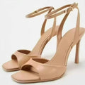 Za's 2025 new collection: unique square-toe white open-toe sandals for women - french chic, minimalist, stiletto heel, single strap