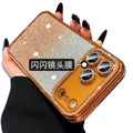 Premium rhinestone-embellished frame case for iphone 17 pro max - orange phone case, apple 15 gradient glitter full coverage