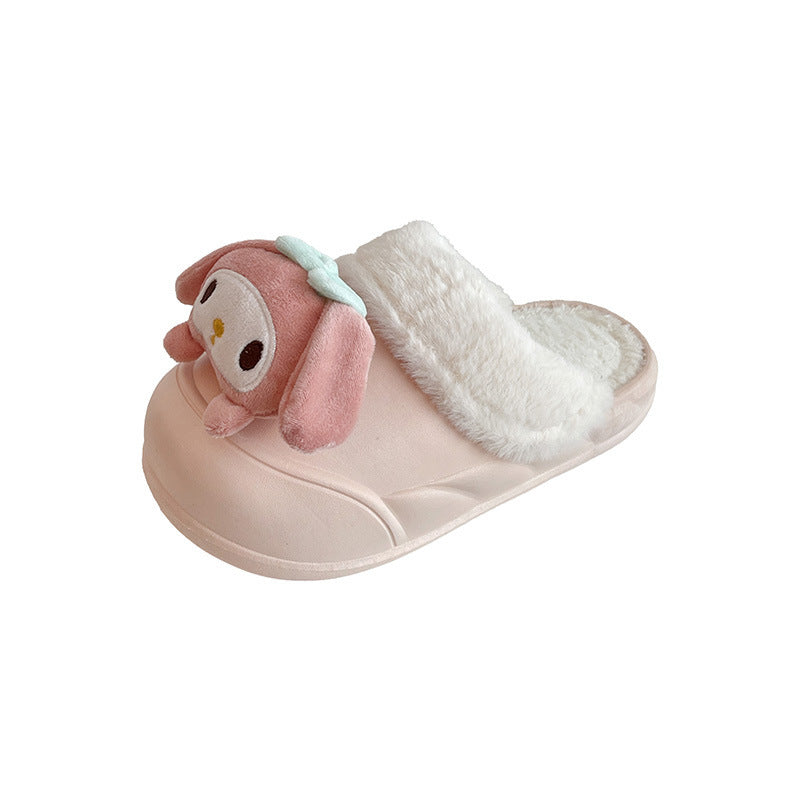 Platform chunky sole white fuzzy slippers - women's outerwear shoes, new autumn/winter 2024 collection, versatile home slippers