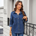 European and american cross-border e-commerce  new arrival washed vintage loose casual early autumn new slit denim shirt for women