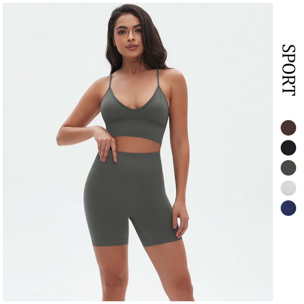 European and american seamless yoga set: camisole, racerback sports bra, high-waisted butt-lifting leggings, and workout two-piece outfit