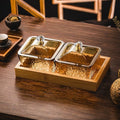 【two-compartment amber fruit bowl with lid】+ wooden tray, thickened plastic