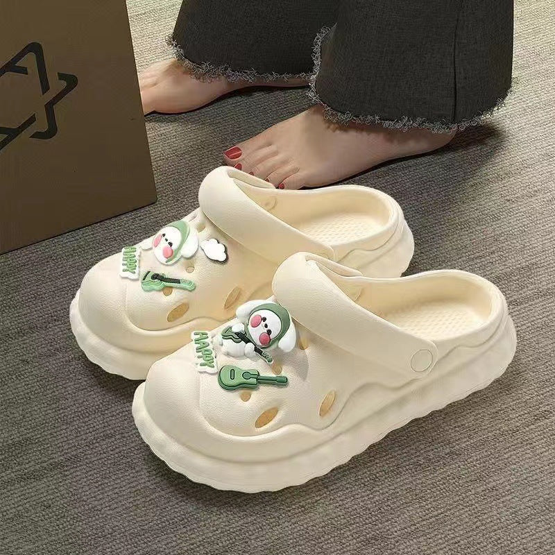 Crocs women's summeroutwear2023new arrivalthick solepopular beach stepping on shit toe-cap half-cool slippers summer