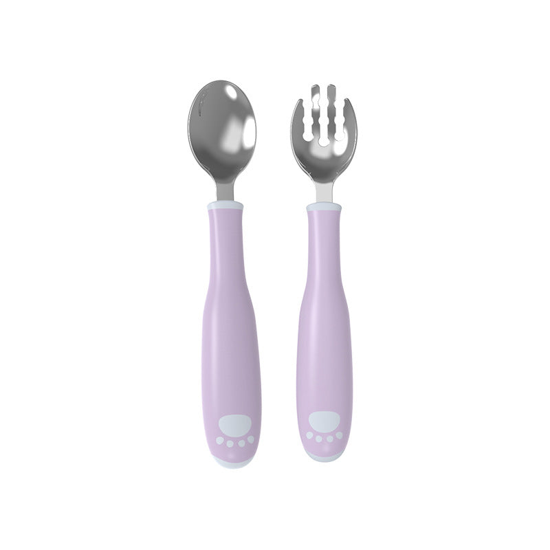Kids' fork and spoon set - baby feeding training spoons, bendable stainless steel fork and spoon set, supplementary food tools - wholesale supply