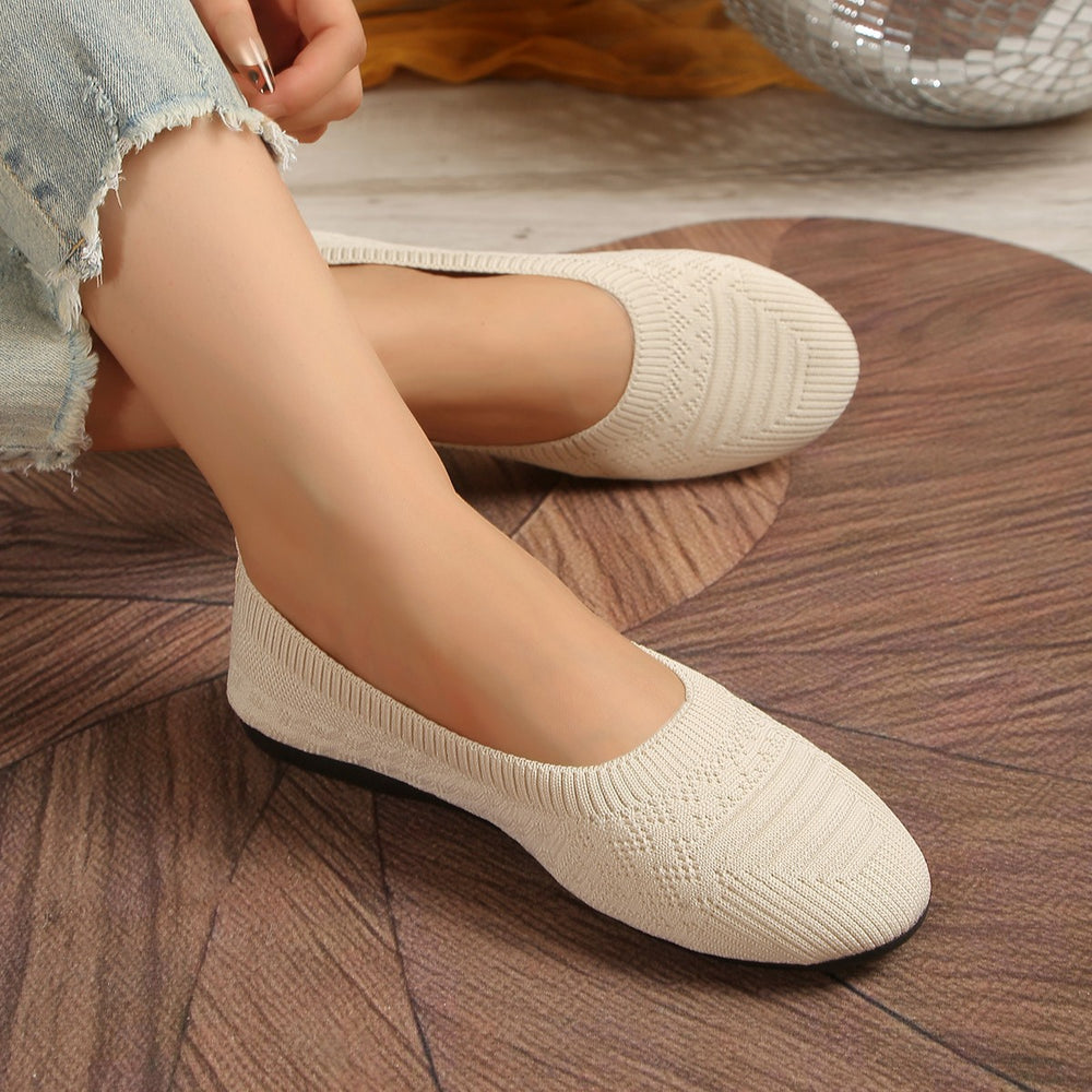 Exportnew arrivalplus size fly woven breathable shallow mouth flats women's knitting round toe lazy all year round work shoes  supply