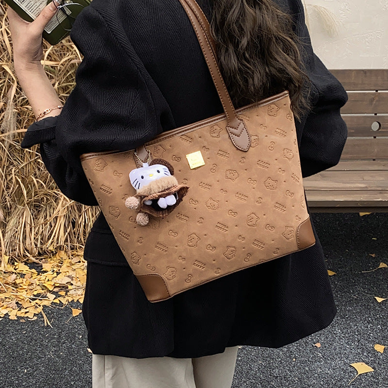 Korean style vintage shoulder bag - women's niche design, embossed texture, underarm bag, large capacity tote