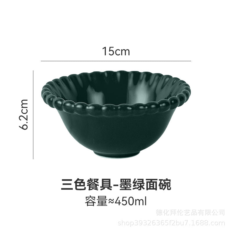 Insfrench creative pearl edge bowl, plate and dish tableware combination restaurant for home dessert oatmeal rice bowl suit