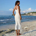 hollow-out knit cami dress - women's european & american style vacation dress, slim fit, ruffle hem bodycon maxi dress