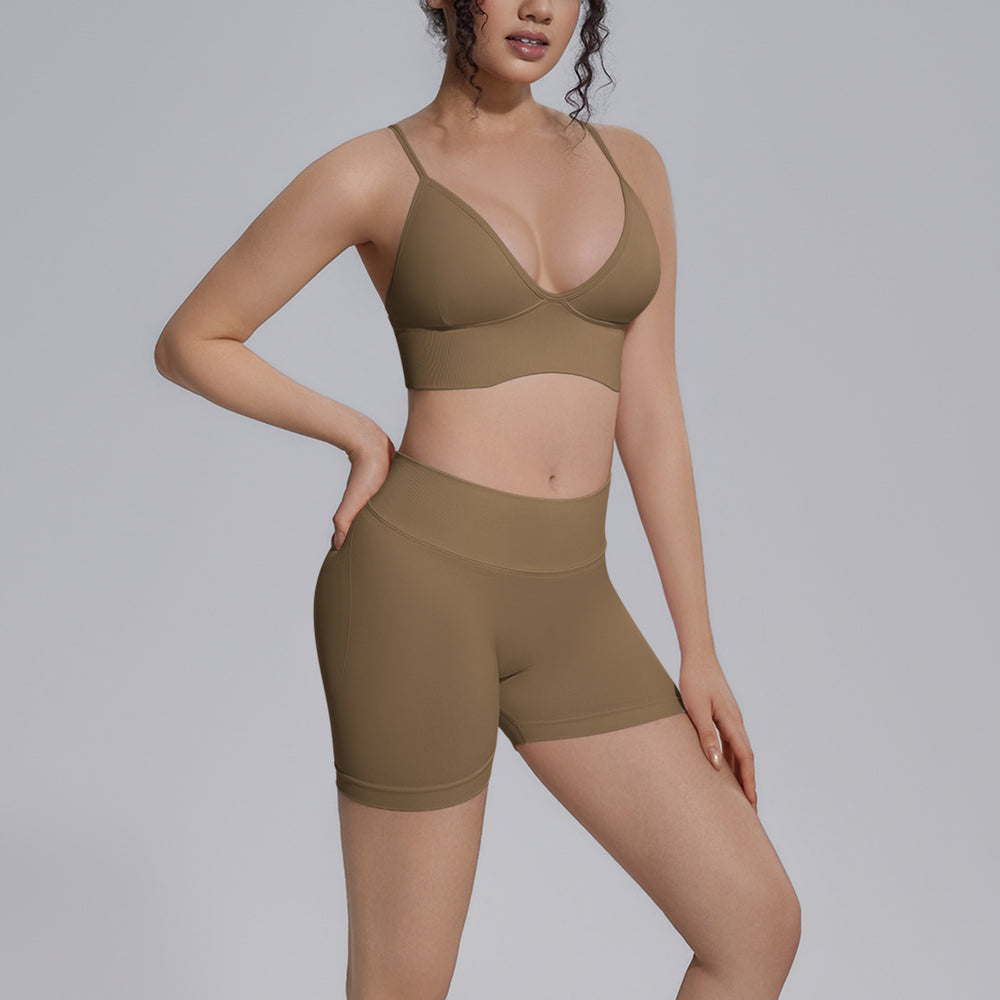 New seamless solid color high-waisted workout set - four-piece yoga, running & fitness apparel