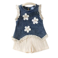 Children's clothing shein cross-border girl suit blue sleeveless top + white pants