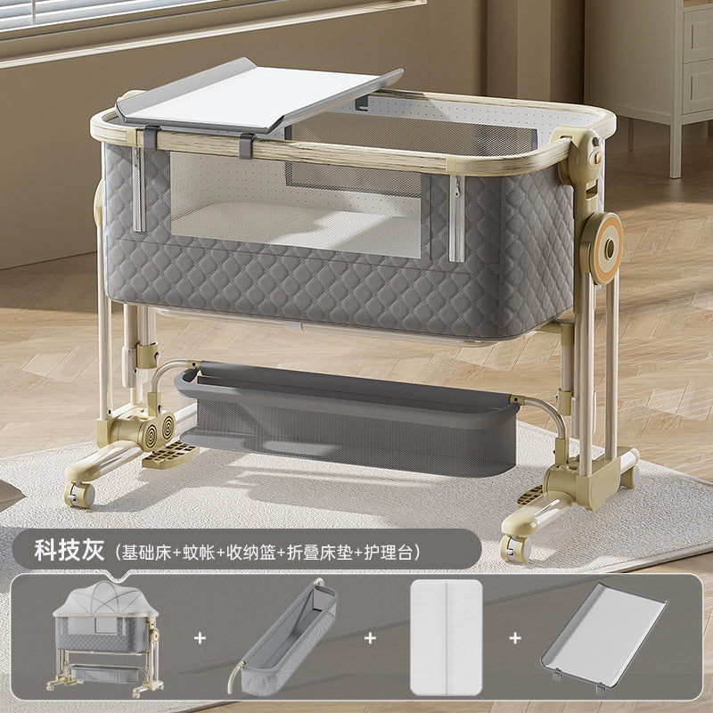 Aluminum alloy baby crib - portable, foldable, and convertible bassinet - multifunctional newborn bed - splice-together large bed