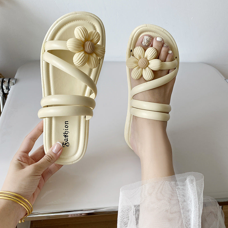 Popular flower slippers for women thick solenon-slipnew arrivalfashionsummer fairy style sandals flats beach shoes