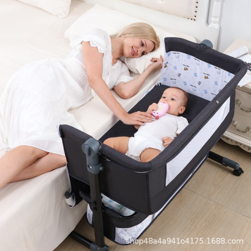 Newborn multifunctional crib convertible to big bed, baby bed, bassinet, foldable, mobile, adjustable height, portable