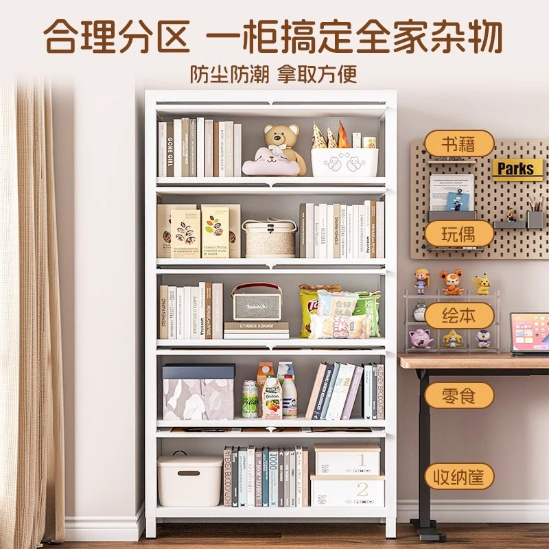 Medieval style steel bookshelf floor-standing storage rack bedroom living room storage all-in-one cabinet iron bookcase storage cabinet