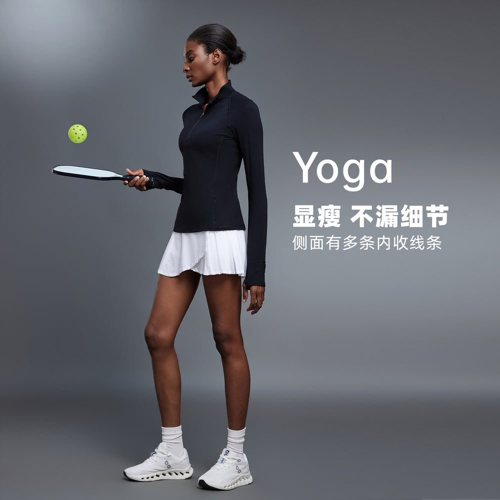 Autum half-zip long sleeves yoga wear stand collar silmslimming look fitness tops running sports t-shirt d25150