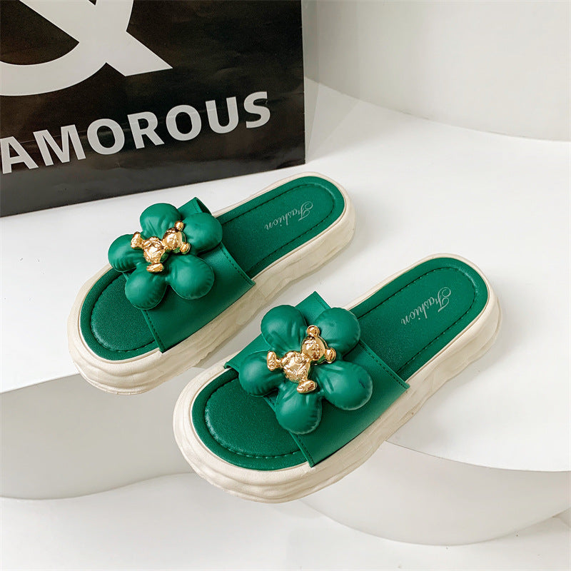 Fashionable and luxurious women's slippers: thickened, floral-embellished, indoor/outdoor, bathroom, anti-slip, summer korean style