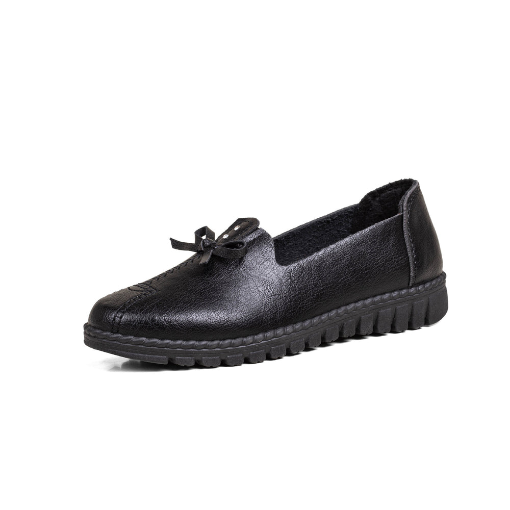 Comfortable leather shoes for middle-aged and elderly women - soft sole, flat, wear-resistant, waterproof, spring/autumn style - grandma shoes