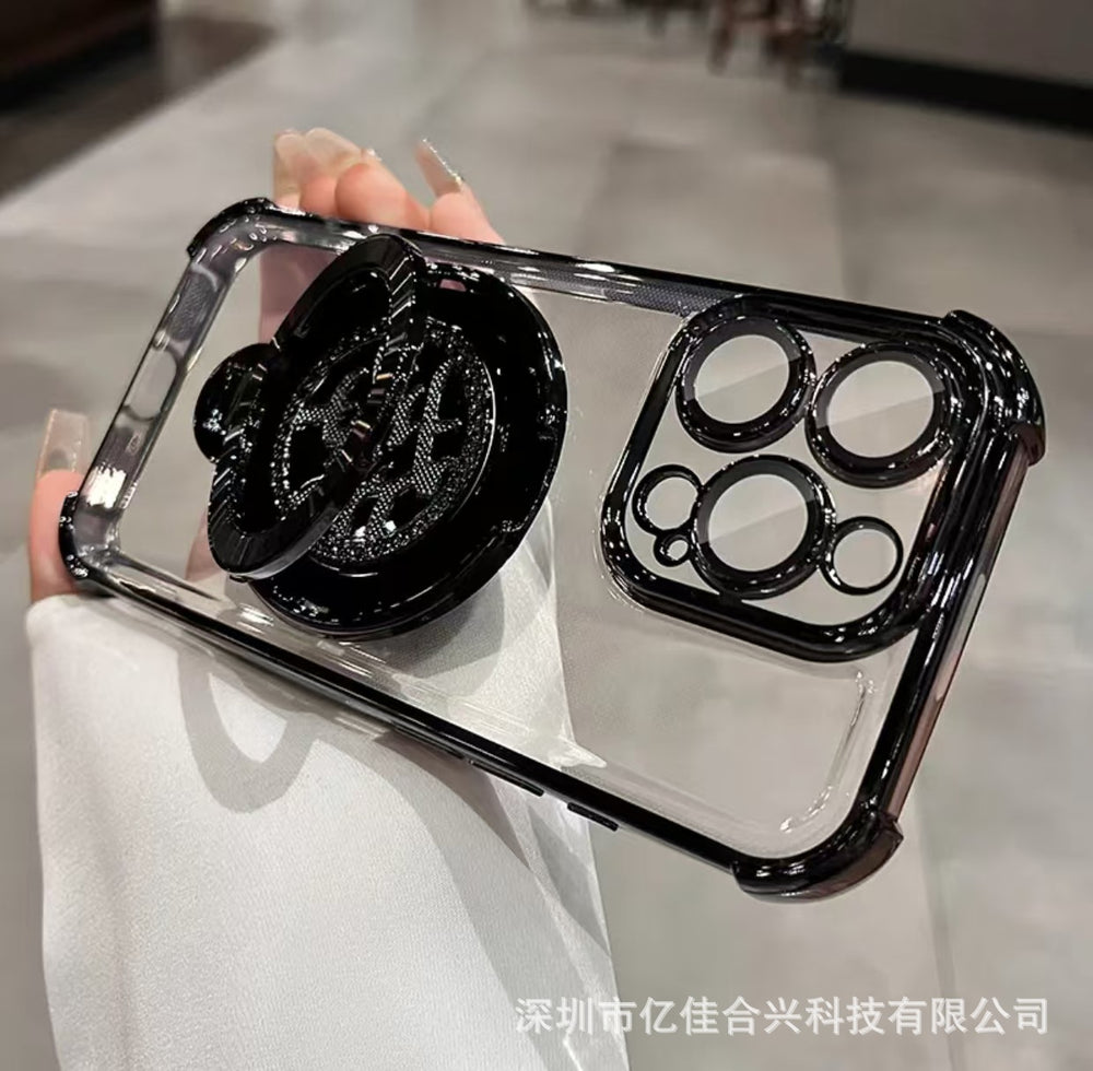 Suitable for apple 17 mobile phone case, accessible luxury rotating trendy brand magnetic suction bracket iphone15 european and american four-corner couple case