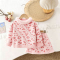 Kidssweatersuitsweet gentle super good-looking female soft and waxy printing leopard print stereo fur collar pulloversweater