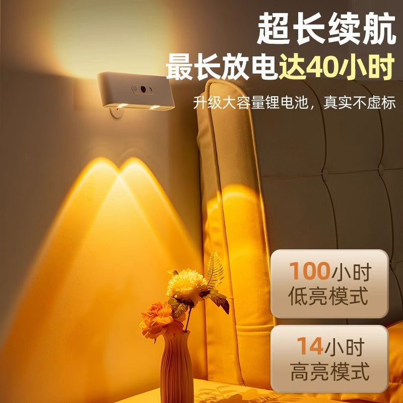 Rechargeable spotlight - no wiring, no drilling, magnetic bedside reading light, wireless remote control, sensor light, bedroom ambiance table lamp