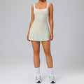 Fashion nude back sports dress women's fake two-piece set fashion tape golf flap pocket pants one-piece tennis skirt