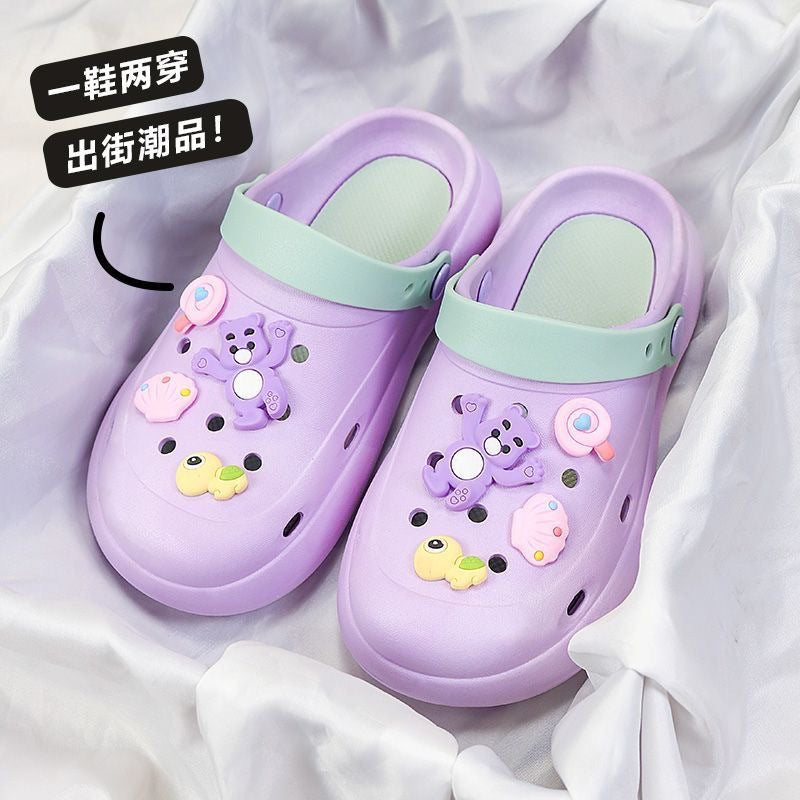 2024diy cartoon color matching clogs women's summer thick sole stepping on shit feeling outweareasiest for matchcasual toe-cap half drag sandals