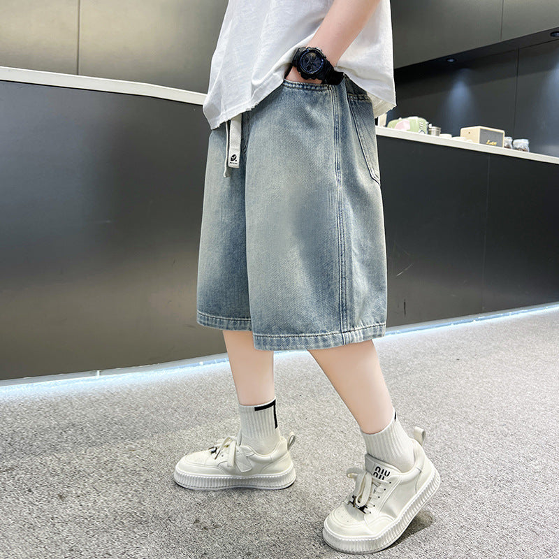 Boys' denim shorts - lightweight summer style,  new collection - kids' mid-length shorts, versatile summer pants for older boys