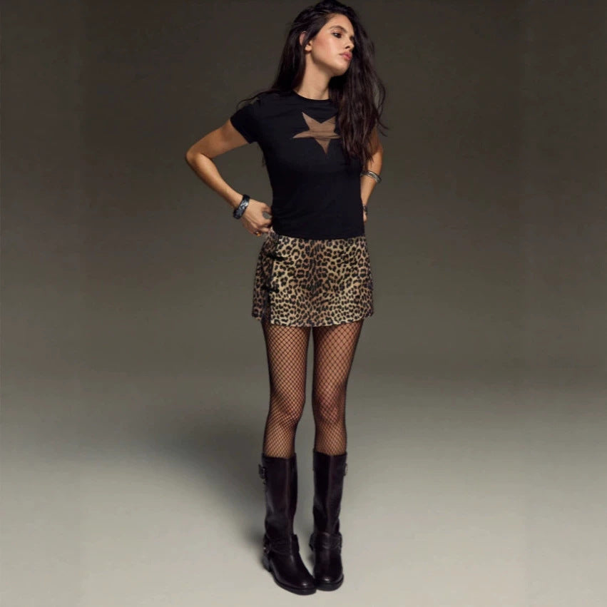 satin leopard print sexy retro fashion slim-fit chinese style frog button slit mini skirt