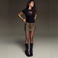 satin leopard print sexy retro fashion slim-fit chinese style frog button slit mini skirt