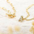 2024 new cross-border fashion necklace: layered initial pendant with cubic zirconia and interlocking paperclip chain