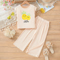 Girls' summer outfit: light pink pineapple & letter print sleeveless top and pants set
