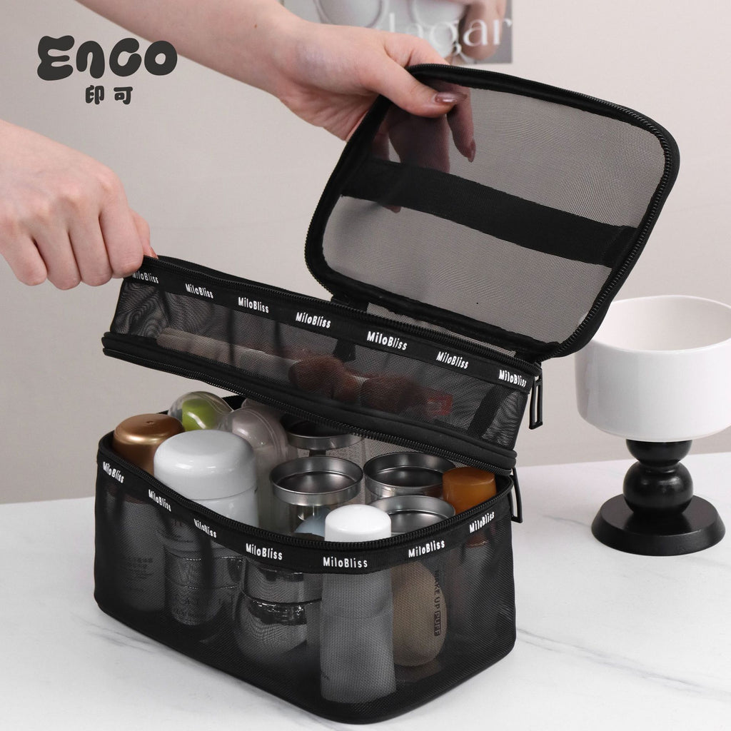 Popular black mesh multi-functional layered cosmetic bag large-capacity cosmetic storage bag portable wash bag bag bag