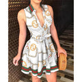 summer new arrival: cross-border women's fashion hot seller - v-neck tie-up sexy printed dress