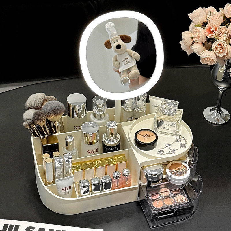 Mirror Makeup Mirror Desktop Storage Box Integrated Cosmetics Shelf Makeup Mirror Birthday Gift Female