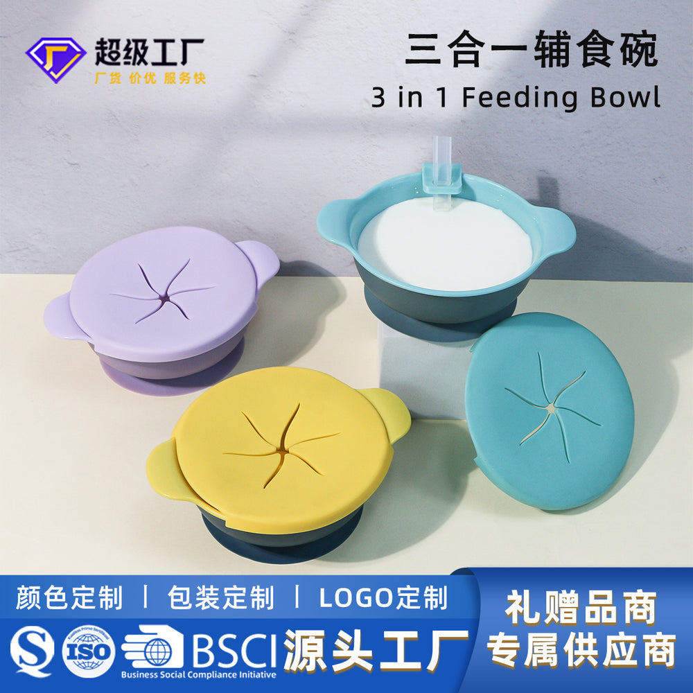 Multifunctional baby food bowl with straw - infant feeding bowl - baby & mom supplies