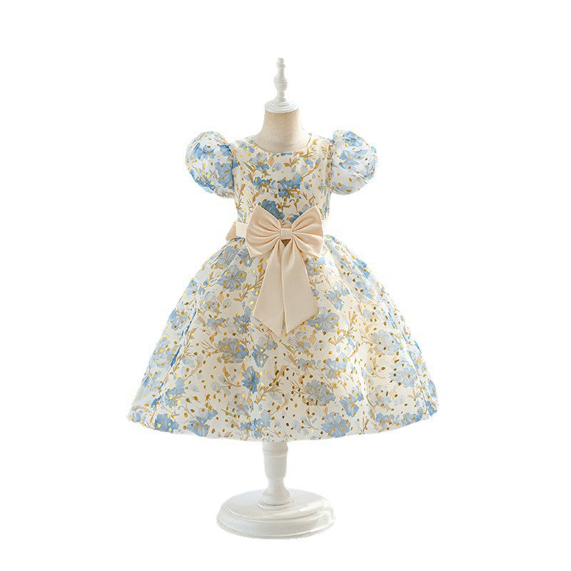 New arrival: girls' printed chiffon bowknot tutu dress - perfect for little misses! (cross-border e-commerce)