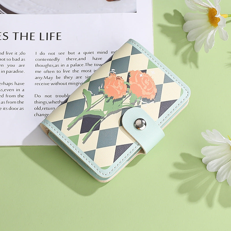 Small fresh three-fold wallet, short women's  explosion, portable driver's license card holder, three-fold storage change purse.