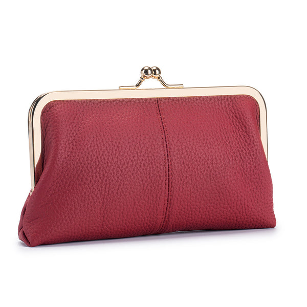 New first-layer cowhide mouth gold bag clip bag retro wallet card bag genuine leather women's handbag retro style