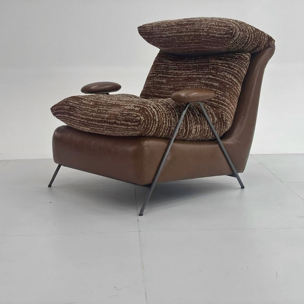 Leisure chair living room sofa chair balcony single chair italian normcorecasual chair first layer cowhide down soft chair