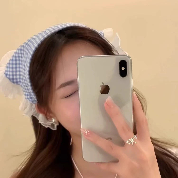 Blue and white lace headband and headscarf all-in-onefrench triangle scarf head scarf square hat hat pastoral style zhou ye same style hair accessories for women