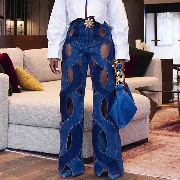 Fabric upgrade    2024ins European and American leisure style love twist hollow jeans