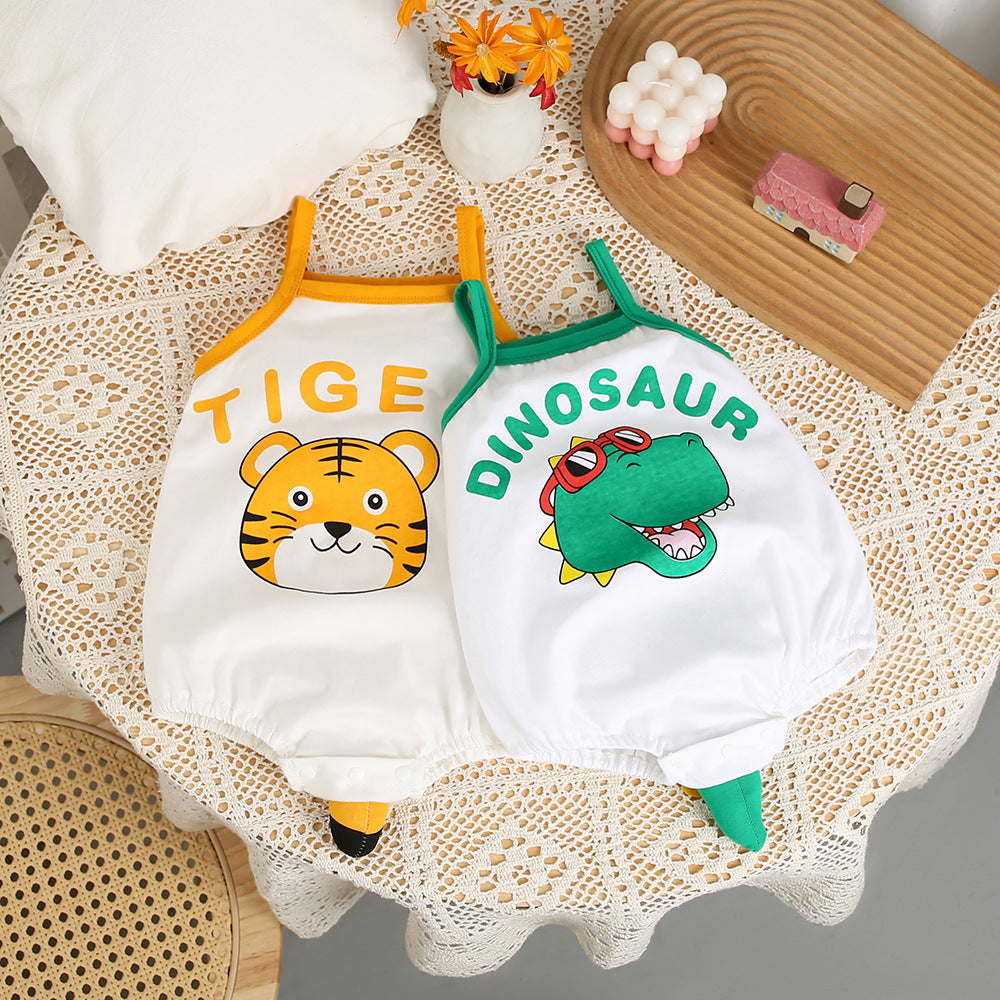 K-style summer baby clothes thin loose triangle khaki suspender bag butt baby cartoon cute one-piece
