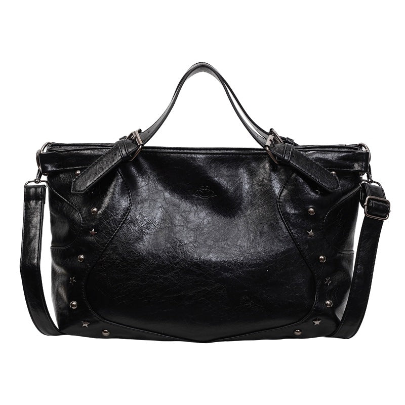 Cross-border retro bag women's large capacity 2025 new summer casual messenger bag rivet portable commuter tote bag