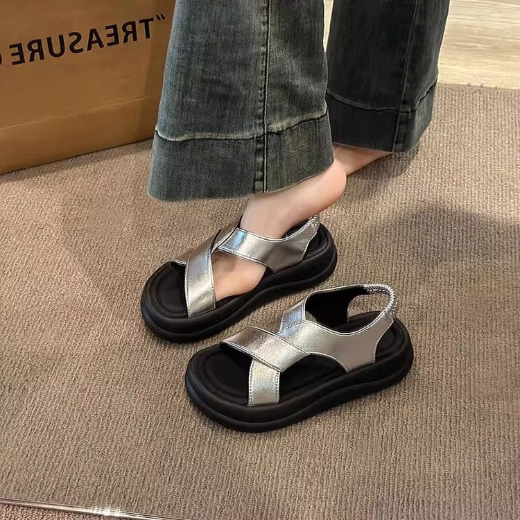 Thick soleplatform shoes sandals women's summer outwear2026new arrivalheight increaser high heel soft bottom with skirt non-slip beach sandals