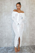 European and american style spring/summer new sexy one-shoulder collar bodycon dress with unique wave pattern long sleeve design