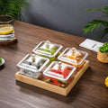 With lid [acrylic 4-compartment gold-edged hammered texture] + bamboo tray