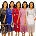 new european and american plus size women's clothing for cross-border e-commerce: african-style rhinestone and tassel dress for  and