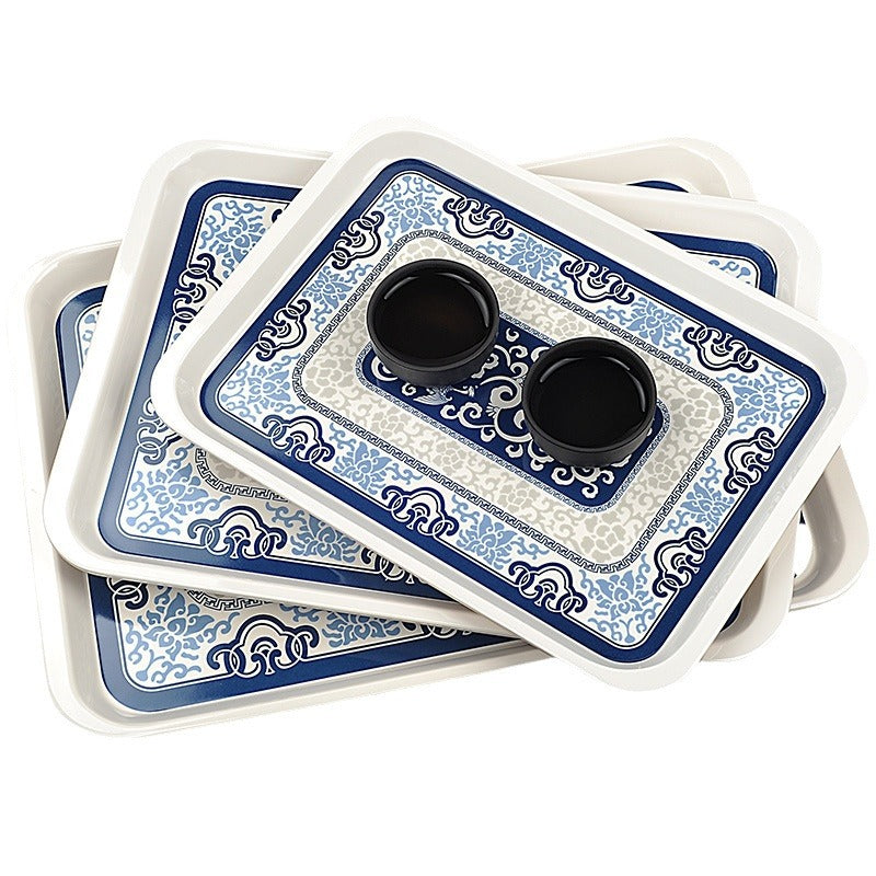 Wuhe A5 melamine blue and white porcelain tray rectangular household Nordic simple storage plastic tray tea tray small cup tray
