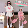 Girls' color block short-sleeve set -  summer new arrival: stylish and chic kids' polo shirt and shorts two-piece outfit